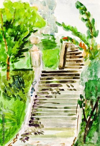 child's paiting - old stone stairway #52288825