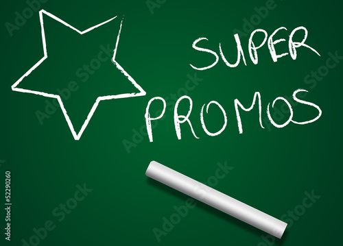 super promo écrit sur une ardoise verte