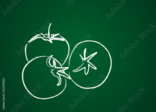 Légumes dessinés sur une ardoise verte : Tomates