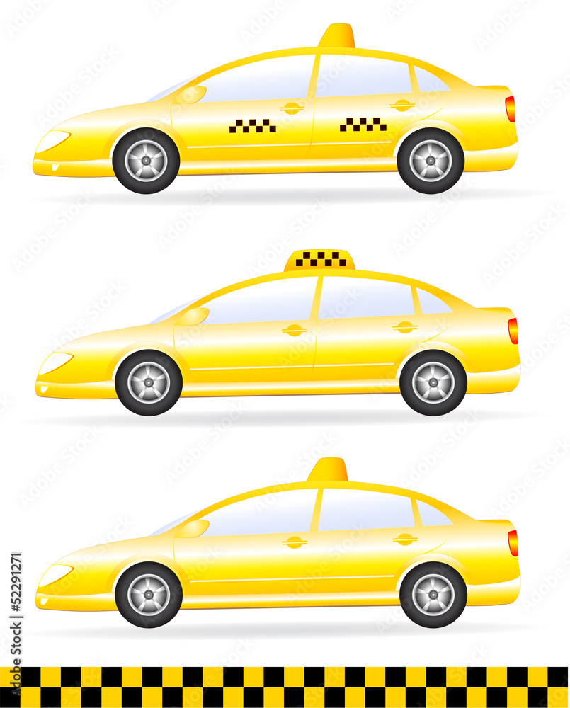three isolated taxi on white background