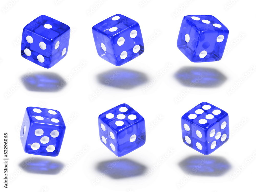 Würfel, 6er Set, schweben, blau Würfel, 6er Set, schweben, blau