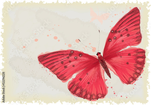 Background with red butterfly in watercolor technique