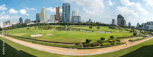 Golf course in the city of Bangkok taken in panoramic technic