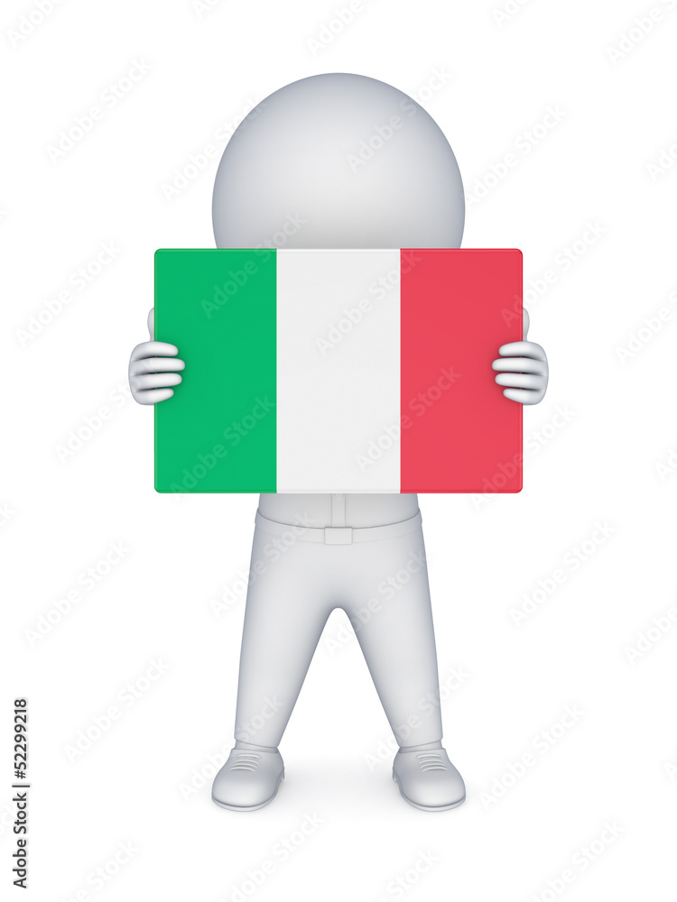 3d small person with flag of Italy. 3d small person with flag of Italy.
