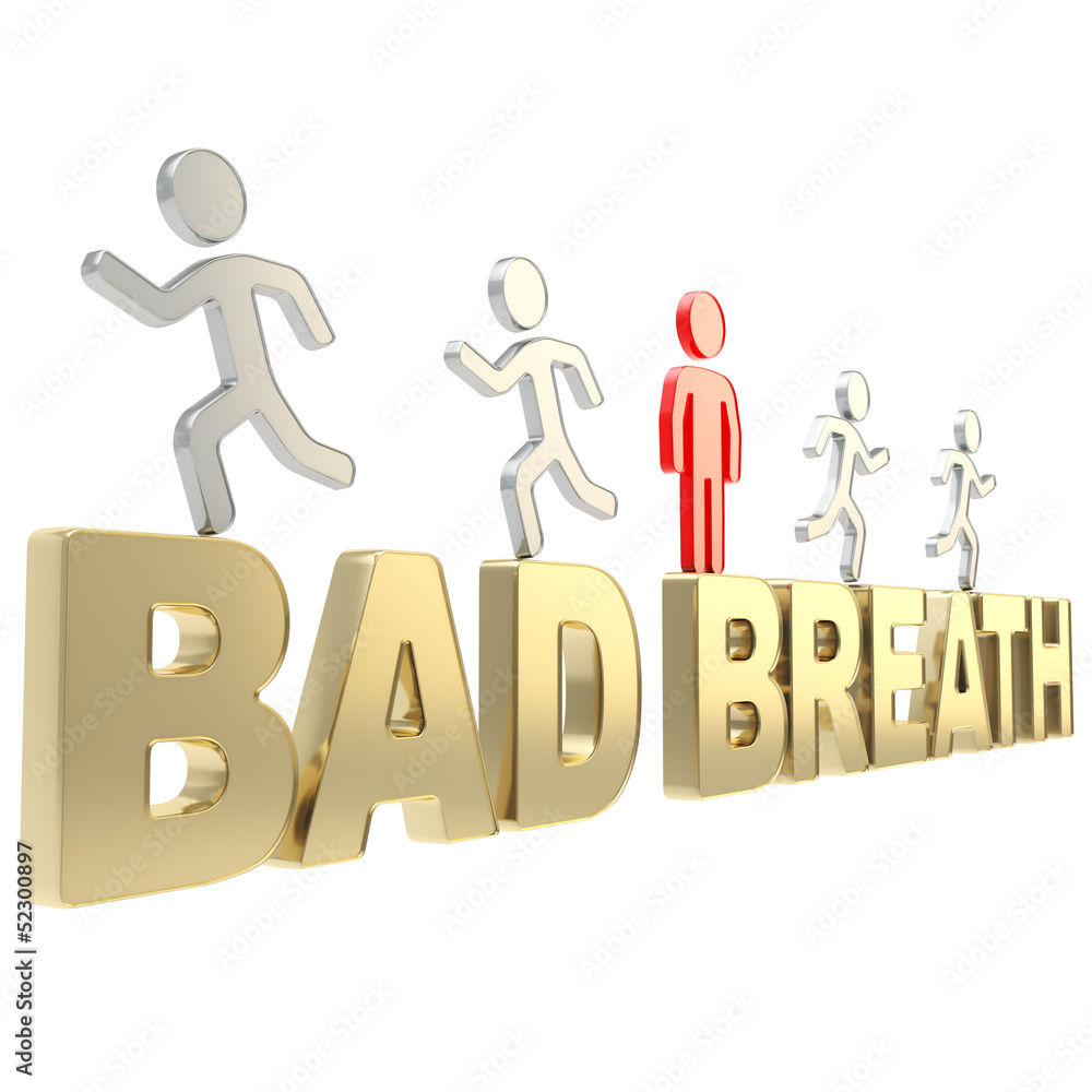 Human running symbolic figures over the words Bad Breath Human running symbolic figures over the words Bad Breath