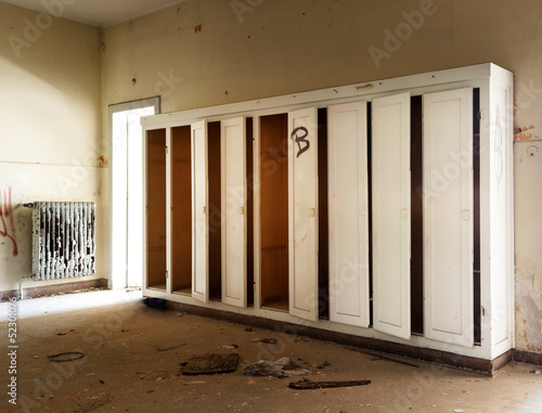 old destroyed building,hall with cabinets