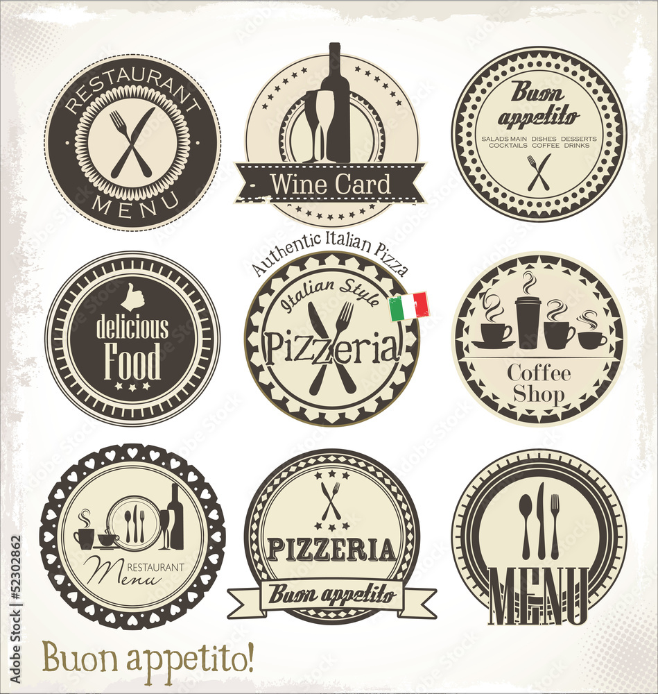 Restaurant and cafe labels Restaurant and cafe labels