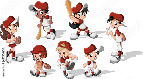 Cartoon children wearing baseball uniform