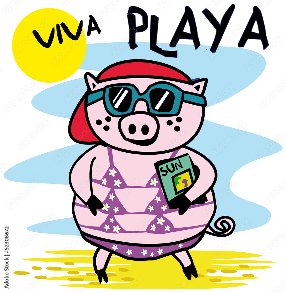 cochon,porc,humour,plage,été,maillot de bain,star,jet set Stock Vector |  Adobe Stock