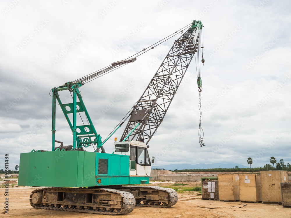 Green truck crane in outdoor