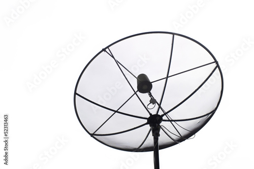 Satellite dish transmission data on white background