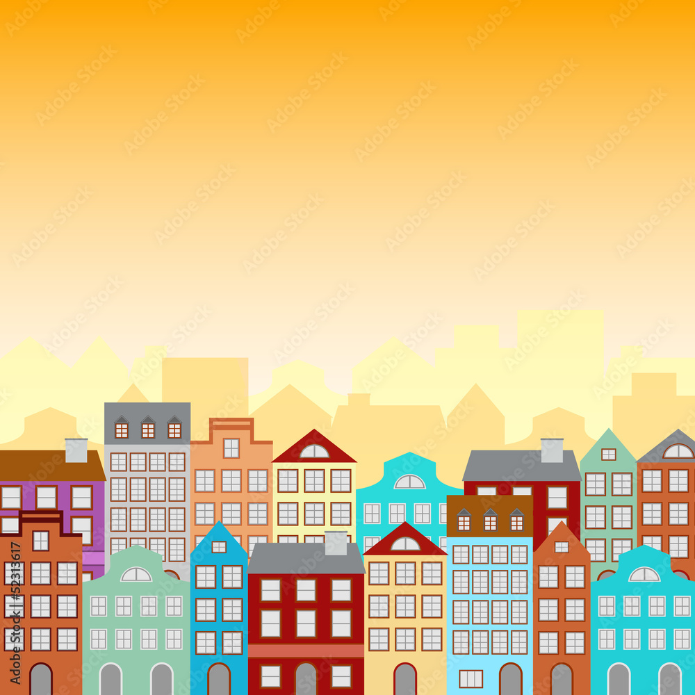 Town houses in a retro style pattern, vector Town houses in a retro style pattern, vector