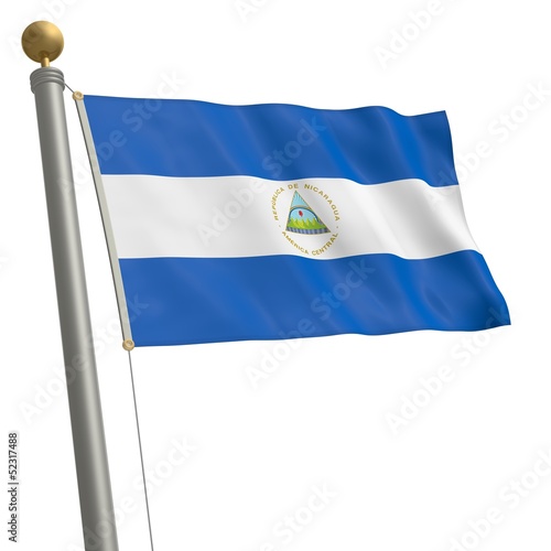 Die Flagge von Nicaragua flattert am Fahnenmast photo