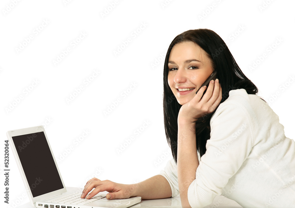 Portrait of beautiful business woman with laptop and phone Portrait of beautiful business woman with laptop and phone