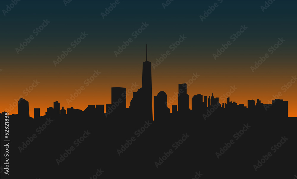 Modern city scape at sunset