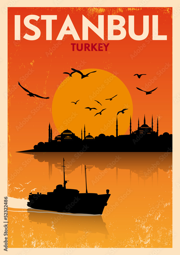 Obraz premium Vintage Istanbul Silhouette Poster