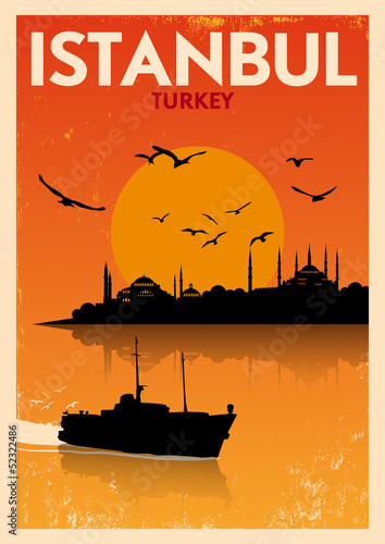 Vintage Istanbul Silhouette Poster Fototapet