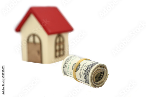 house and money (dollars) on white