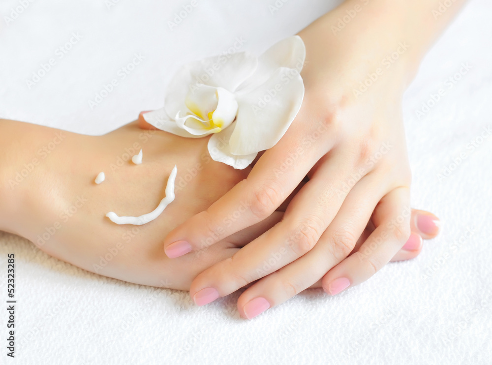 Beautiful woman hands with cream. Skincare concept Beautiful woman hands with cream. Skincare concept