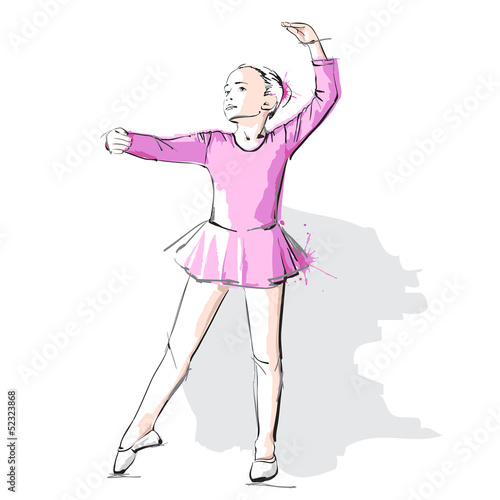 Ballerina little girl in a pink dress and pointe