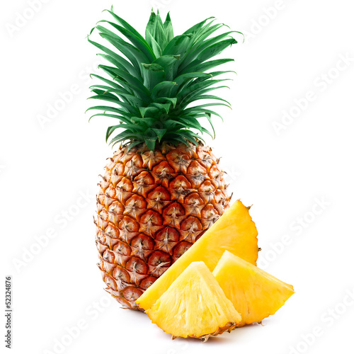 pineapple with slices isolated on white.