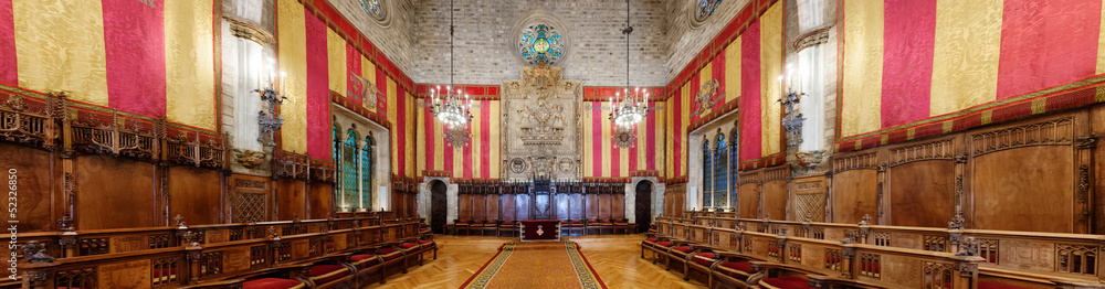 Obraz premium Panorama of council of One Hundred in city hall of Barcelona