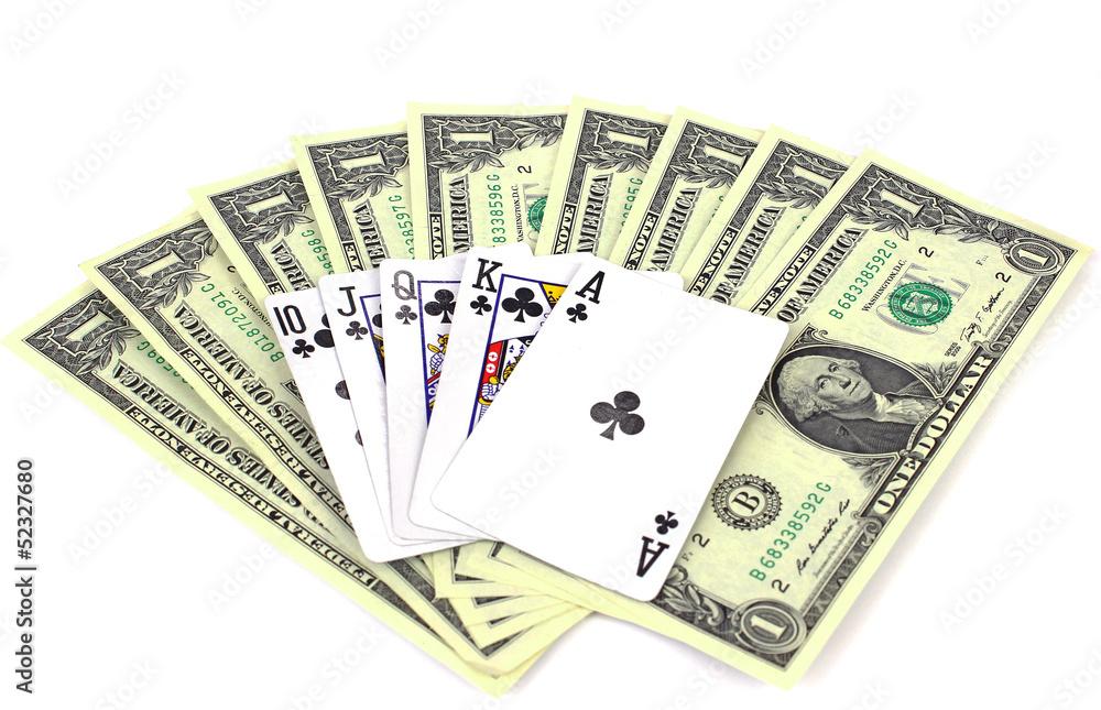 Money and playing cards Money and playing cards