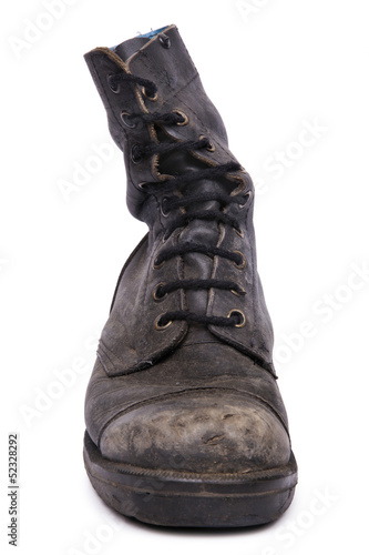 Isolated Used Army Boot - Frontal