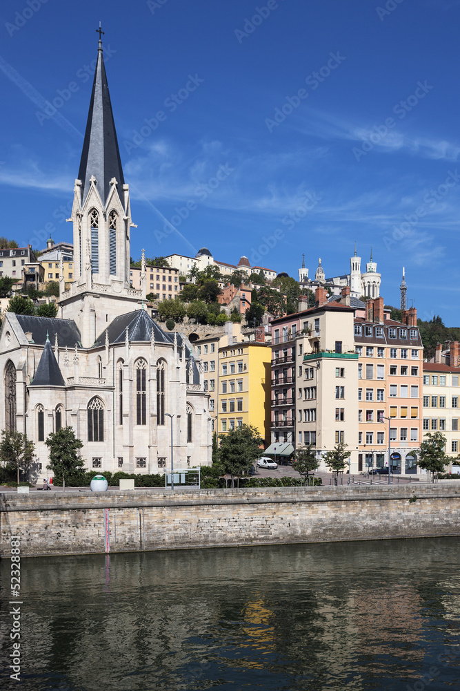 Vertical view of Lyon and Saone River