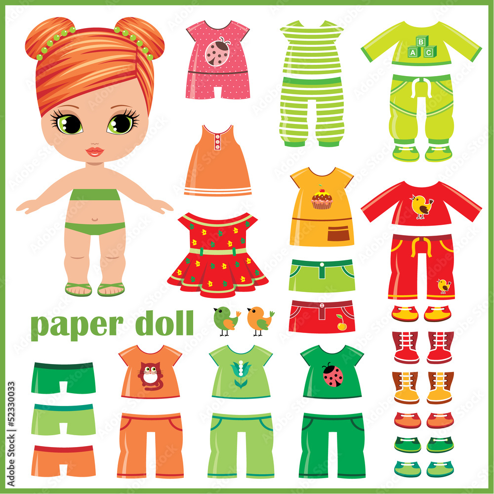 Paper doll with clothes set Stock Vector | Adobe Stock