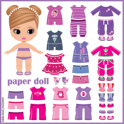 Paper doll with clothes set