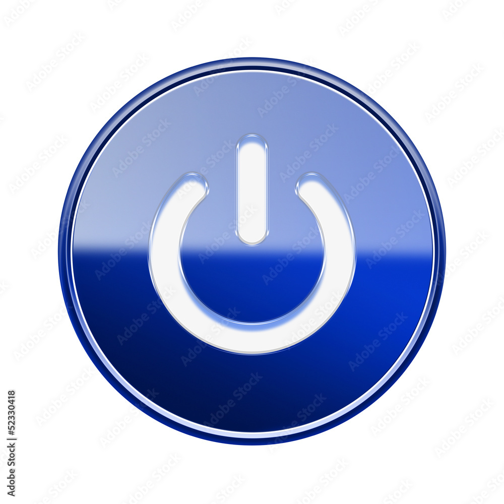 Power button icon glossy blue, isolated on white background Power button icon glossy blue, isolated on white background
