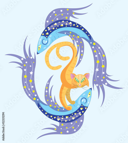 Constellation of fish and star cat.