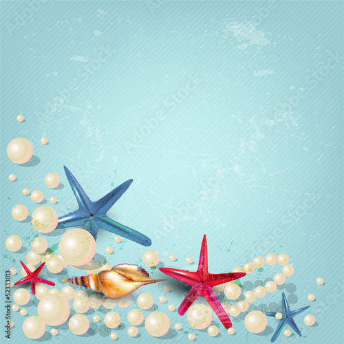 Vintage holiday banner with pearls and starfishes and place for