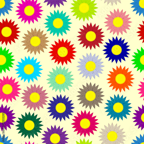Seamless background. Colored daisies