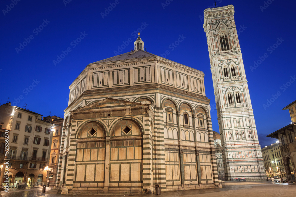 Baptistery and Giotto Belltower at night, Florence, Italy