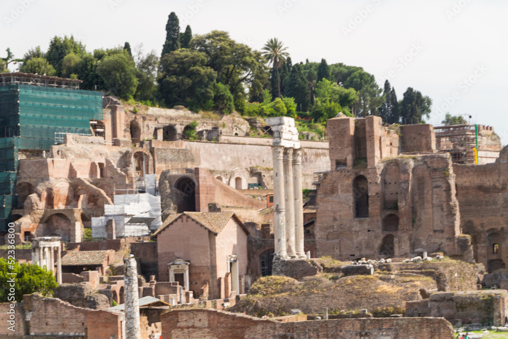 Building ruins and ancient columns  in Rome, Italy
