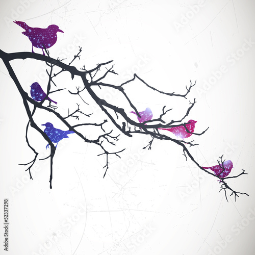 Vector Illustration of a Branch with Birds