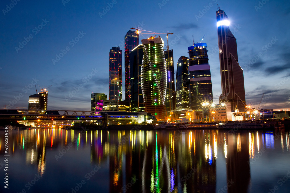 night view of skyscrapers of Moscow business centre