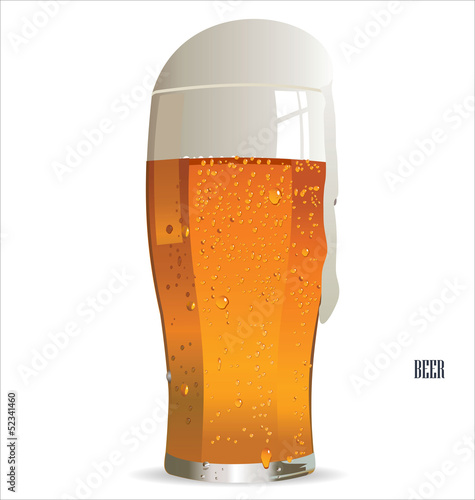 Glass of light beer isolated on a white background