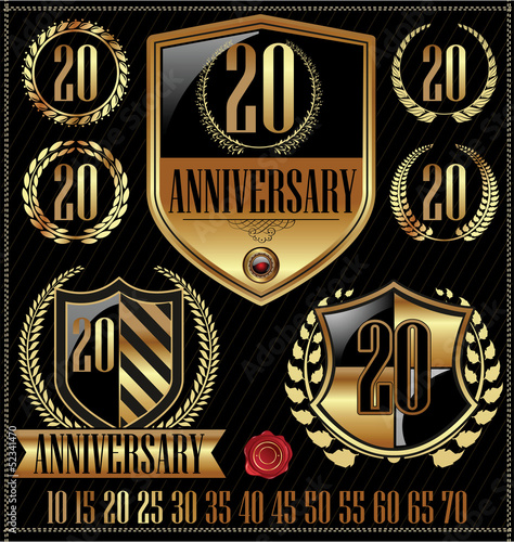 Anniversary golden labels set, shield concept