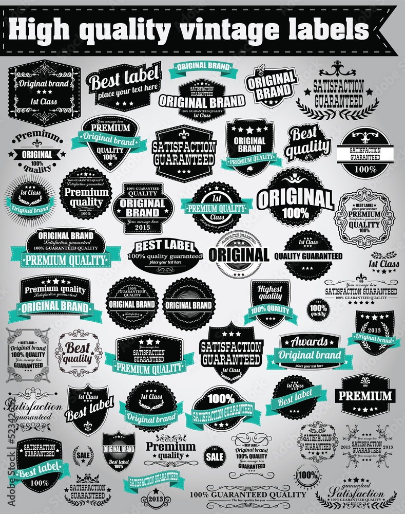 Obraz premium Set of vintage retro labels, stamps, ribbons, marks, vector