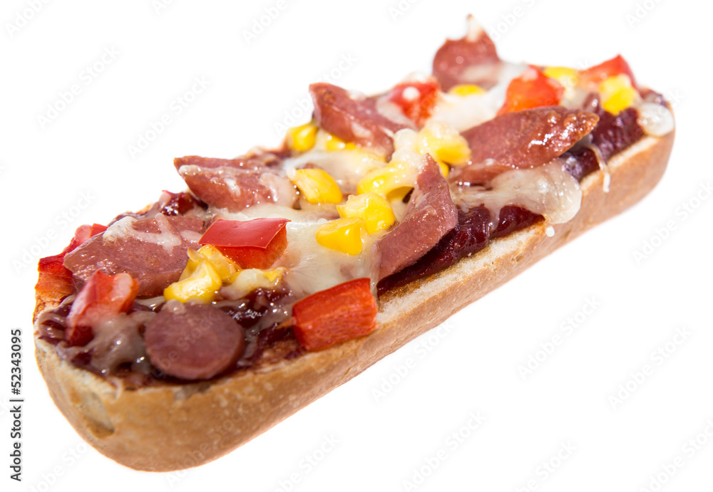 Salami Pizza Baguette on white
