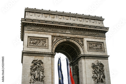 Isolated on white Triumphal arch in Paris, France