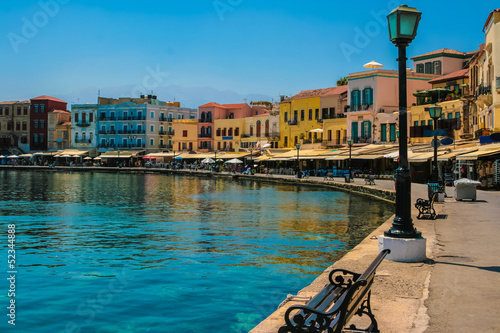 Promenade in city of Chania at island of Crete, Greece