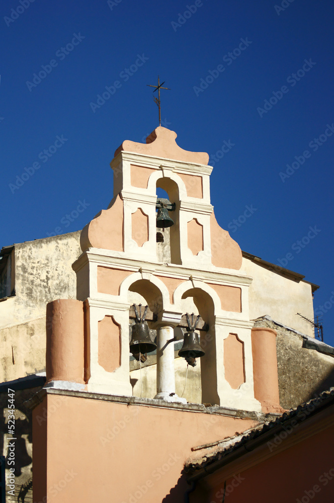 Fototapeta premium church tower with bells in Corfu island, Greece