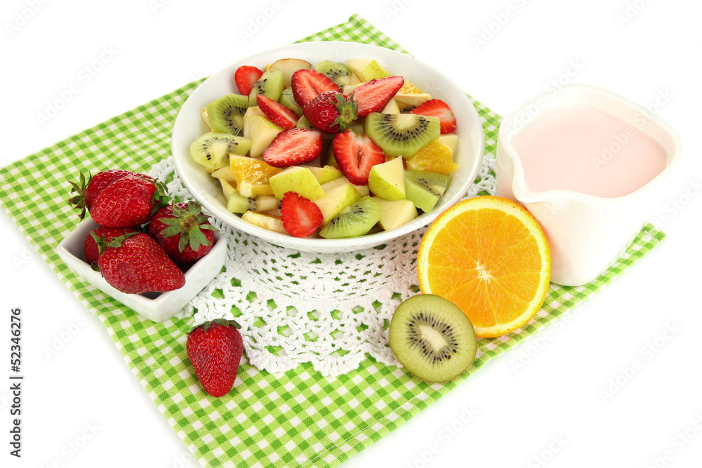 Useful fruit salad of fresh fruits and berries in bowl isolated Useful fruit salad of fresh fruits and berries in bowl isolated