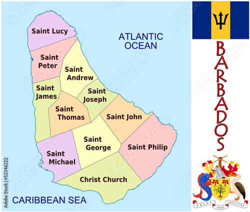 Barbados Caribbean emblem map symbol administrative divisions