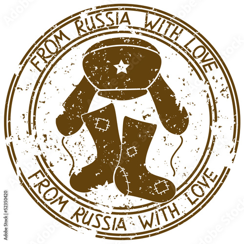 Stamp with Russian hat ushanka and felt boots