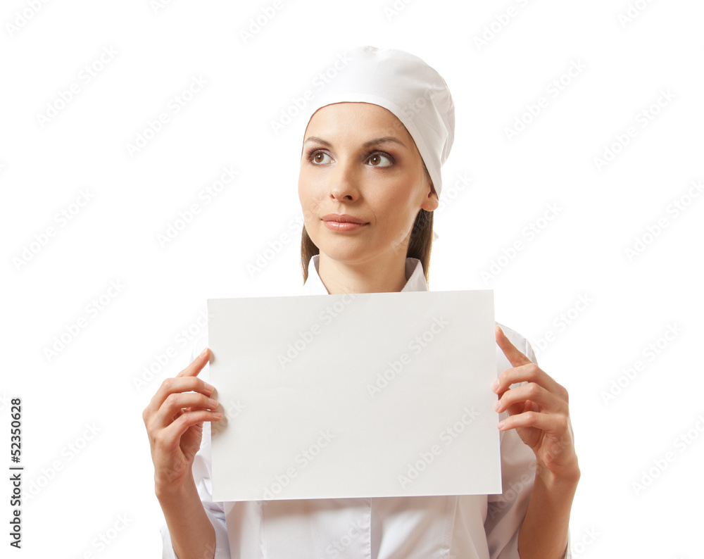 woman nurse or doctor showing blank sign board. woman nurse or doctor showing blank sign board.